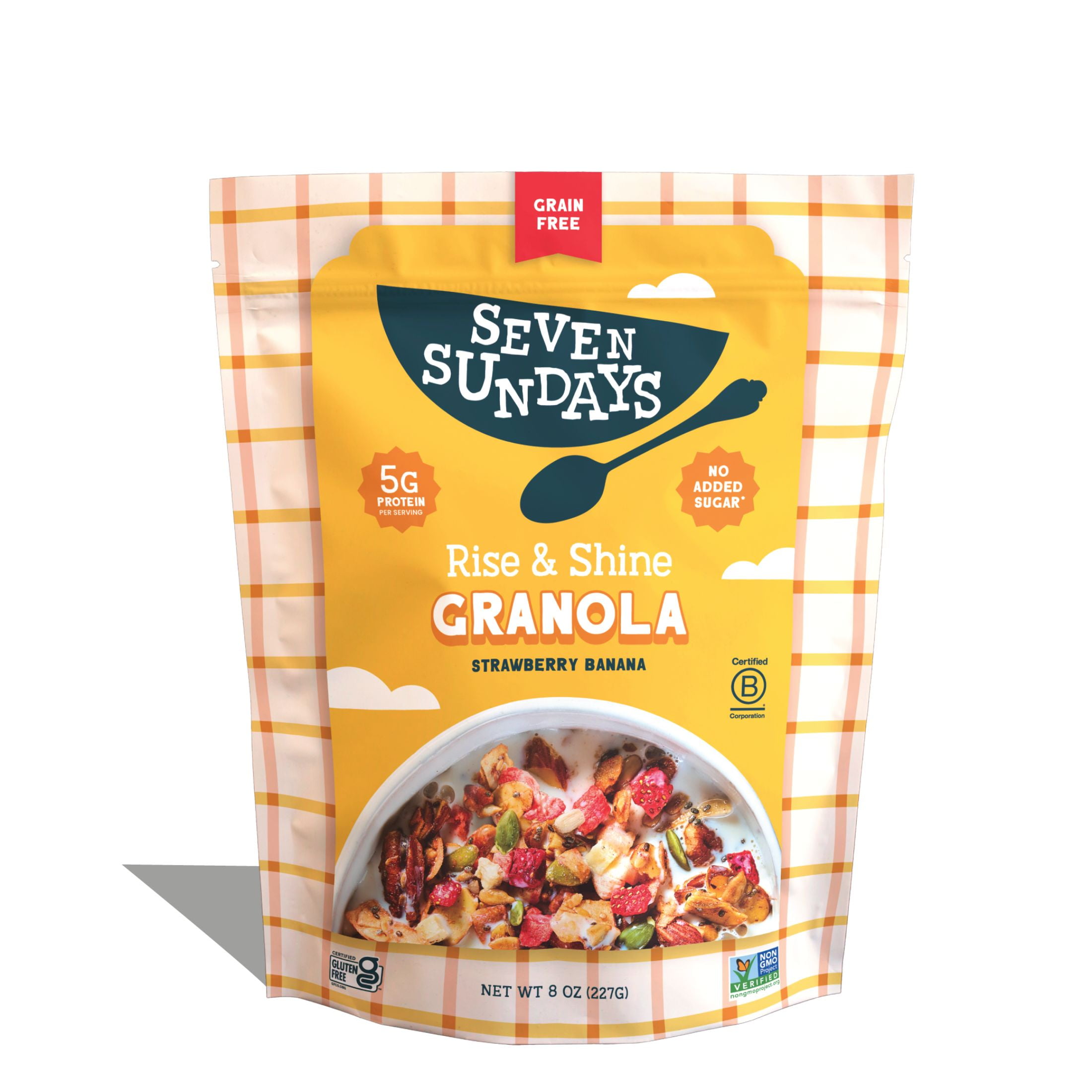 Seven Sundays, Crunchy Grain Free Granola, Rise & Shine Strawberry Banana Nut, 8 oz Resealable Bag