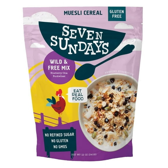 Seven Sundays Muesli Cereal - Wild & Free Mix Blueberry Chia Buckwheat - 12 oz Pack of 2