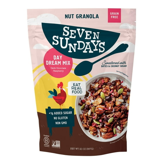 Seven Sundays Nut Granola MSF2Cereal, Day Dream Dark Chocolate Raspberry, 20 Oz Bag, Grain & Gluten Free, 4g Protein, 5g Net Carbs, Keto Friendly