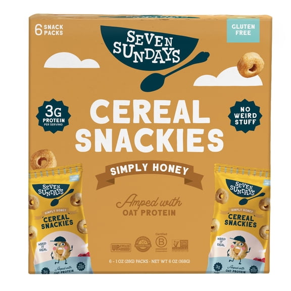 Seven Sundays Snackies Simply Honey Breakfast Cereal, Gluten Free, Pack of 6, 1 oz servings
