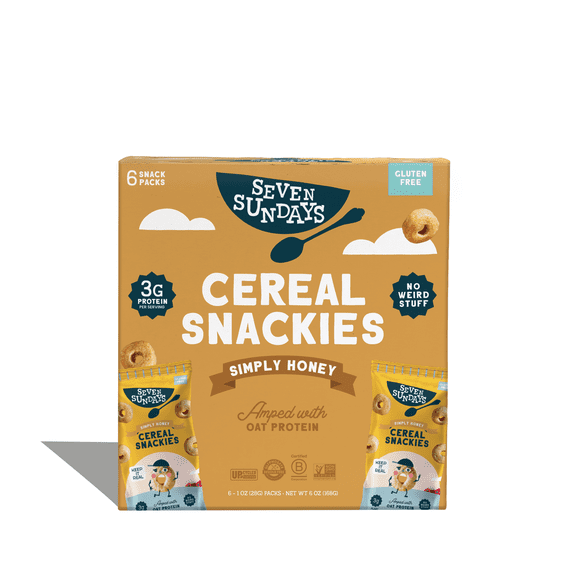 Seven Sundays Snackies Simply Honey Breakfast Cereal, Gluten Free, Pack of 6, 1 oz servings