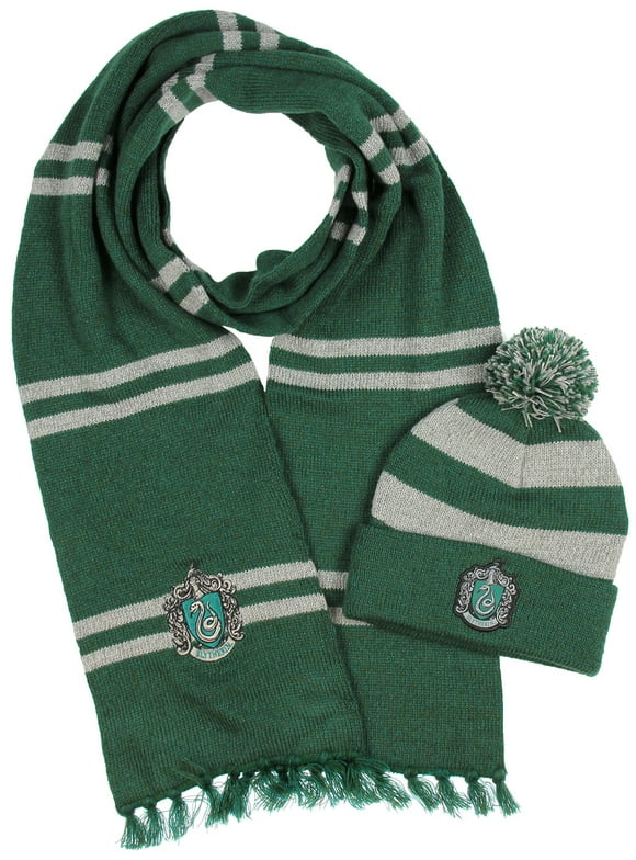 Soft Knit Slytherin Hat, Scarf & Glove Set, Green/Silver, 2-Piece