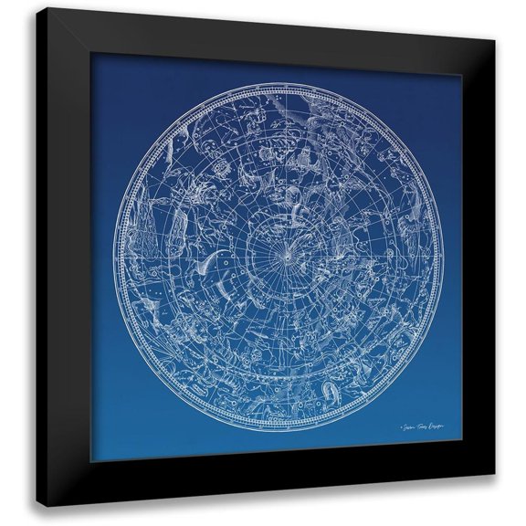 Seven Trees Design 12x12 Black Modern Framed Museum Art Print Titled - Constellations Map II