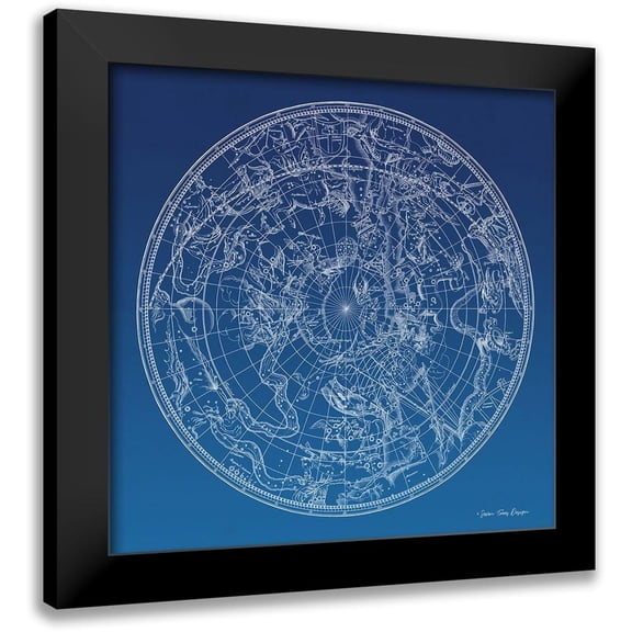 Seven Trees Design 12x12 Black Modern Framed Museum Art Print Titled - Constellations Map I