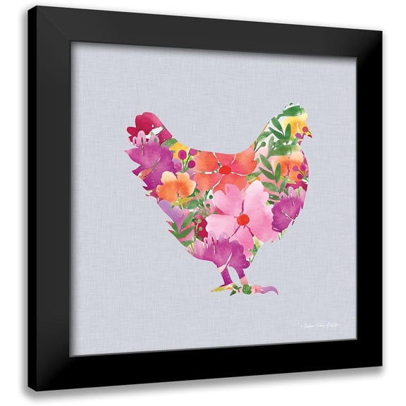 Seven Trees Design 12x12 Black Modern Framed Museum Art Print Titled - Floral Chicken