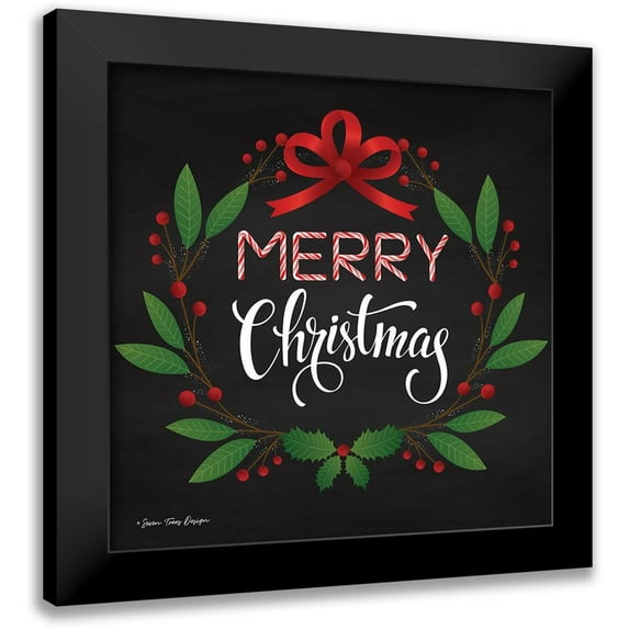 Seven Trees Design 12x12 Black Modern Framed Museum Art Print Titled - Peppermint Merry Christmas
