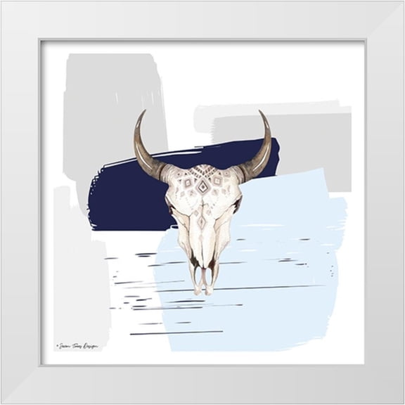 Seven Trees Design 12x12 White Modern Wood Framed Museum Art Print Titled - Colored Steer Head II