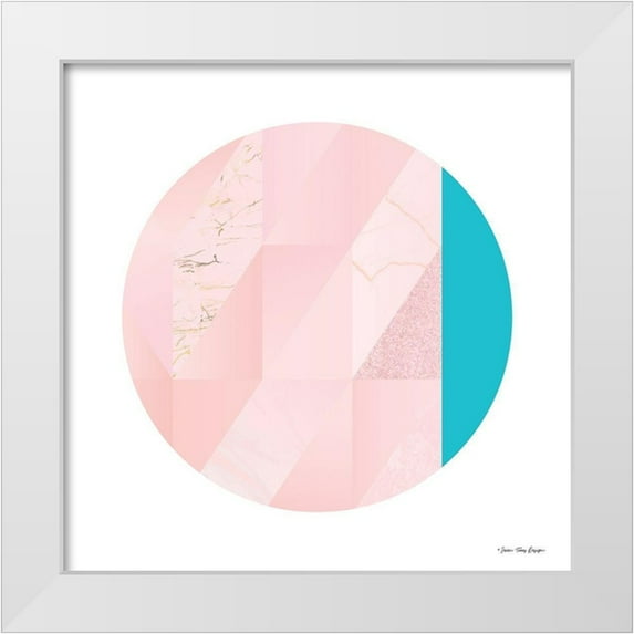Seven Trees Design 12x12 White Modern Wood Framed Museum Art Print Titled - Pink Marble Circle II