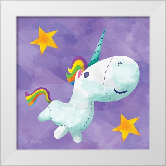 Seven Trees Design 12x12 White Modern Wood Framed Museum Art Print Titled - Rainbow Unicorn II