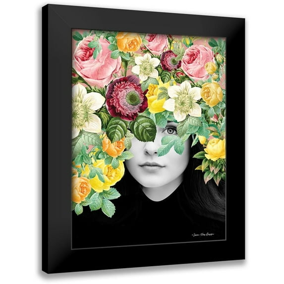 Seven Trees Design 12x14 Black Modern Framed Museum Art Print Titled - The Girl and the Flowers
