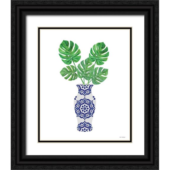 Seven Trees  Design 12x14 Black Ornate Wood Framed with Double Matting Museum Art Print Titled - Watercolor Blue Jar