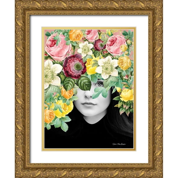 Seven Trees Design 12x14 Gold Ornate Wood Framed with Double Matting Museum Art Print Titled - The Girl and the Flowers