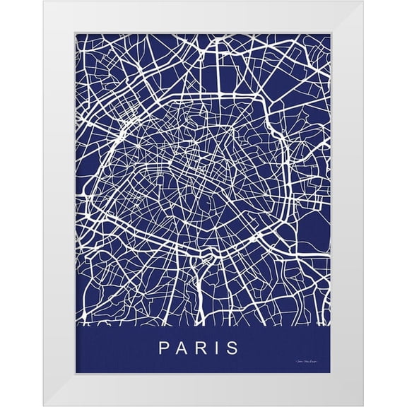 Seven Trees Design 12x14 White Modern Wood Framed Museum Art Print Titled - Paris Street Blue Map