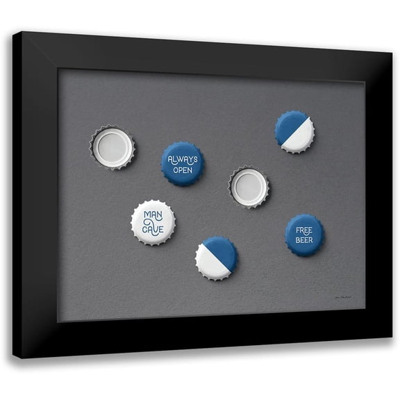 Seven Trees Design 14x12 Black Modern Framed Museum Art Print Titled - Man Cave Bottle Caps