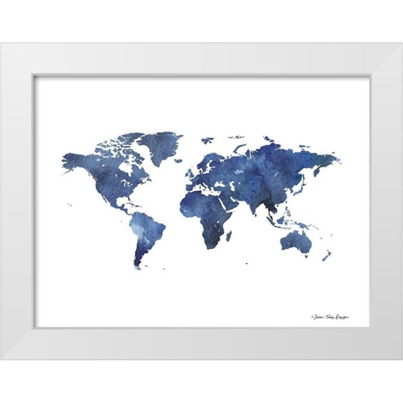 Seven Trees Design 14x12 White Modern Wood Framed Museum Art Print Titled - Watercolor World in Dark Blues