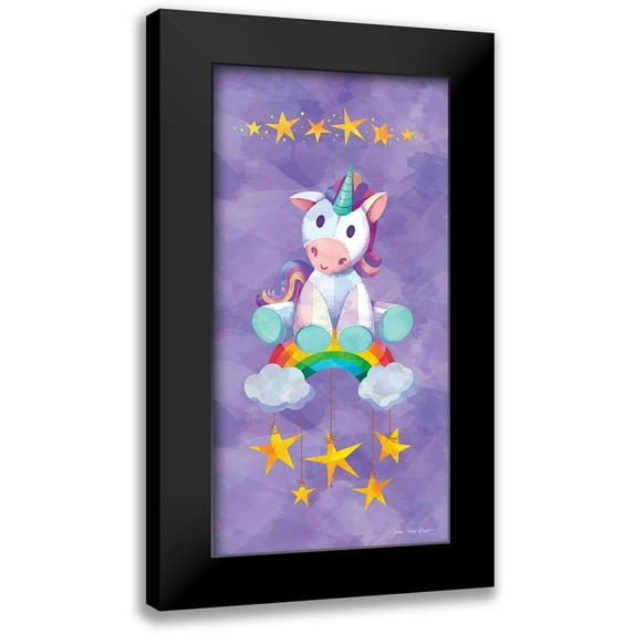Seven Trees Design 14x24 Black Modern Framed Museum Art Print Titled - Rainbow Unicorn I