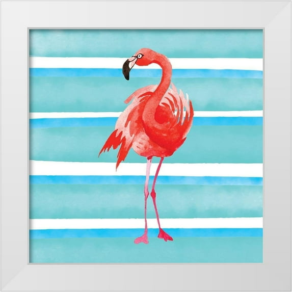 Seven Trees Design 15x15 White Modern Wood Framed Museum Art Print Titled - Tropical Life Flamingo III