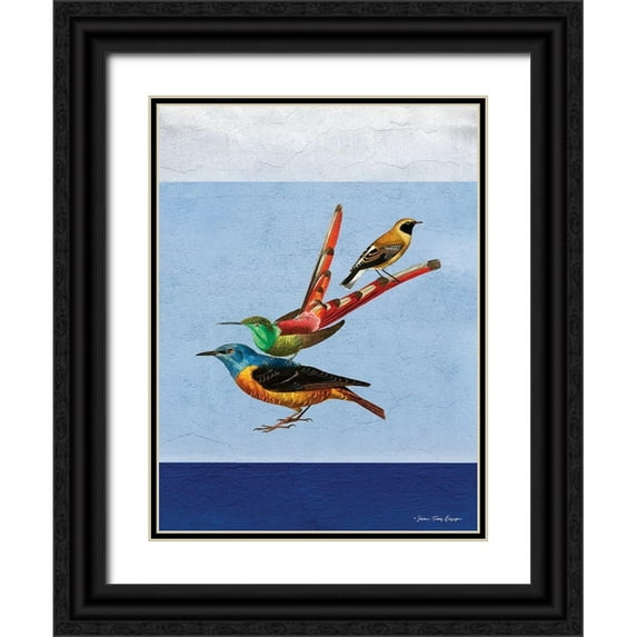 Seven Trees Design 19x24 Black Ornate Wood Framed with Double Matting Museum Art Print Titled - Stacked Birds