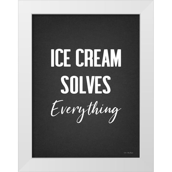 Seven Trees Design 25x32 White Modern Wood Framed Museum Art Print Titled - Ice Cream Solves Everything