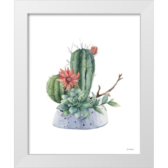 Seven Trees Design 26x31 White Modern Wood Framed Museum Art Print Titled - Watercolor Cactus