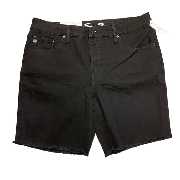 Seven Women's Mid Rise Relaxed Fit Fray Hem Bermuda Short (Black, 10)