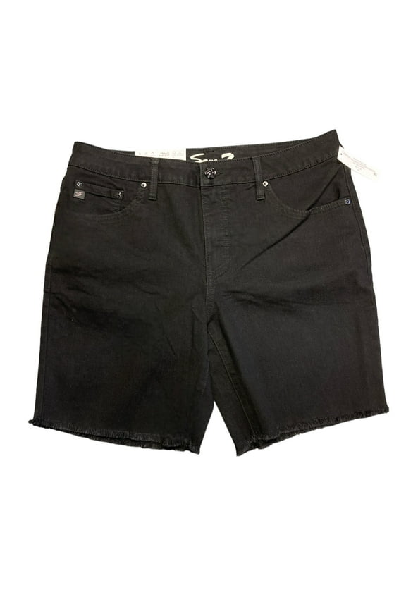 Women's Mid Rise Relaxed Fit Fray Hem Bermuda Short (Black, 14)