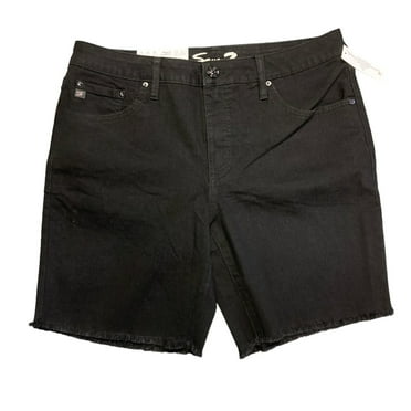 Seven Women's Mid Rise Relaxed Fit Fray Hem Bermuda Short (Black, 16)