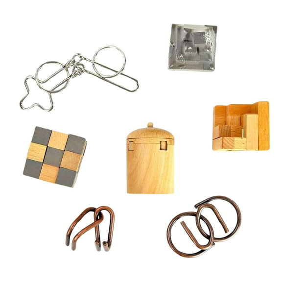 Professor Puzzle: Seven Wonders of the World Puzzle Set - 3D Handheld Brainteasers, 4 Wooden & 3 Metal, Landmark Challenges, Lost & Found Collection