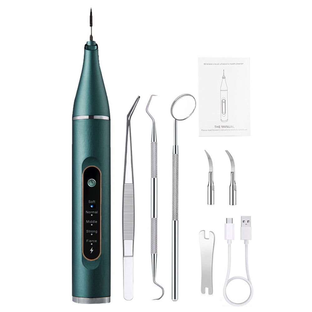 Seven-in-one true ultrasonic dental cleaner, with 5-speed function, made of ABS and PC - green