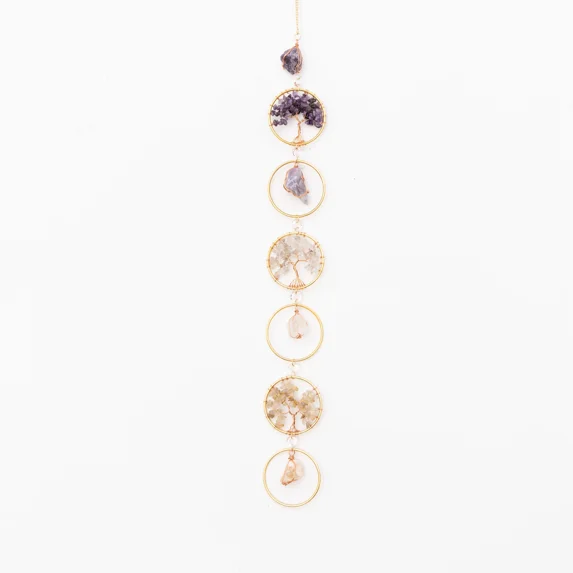 Seven rings Tree of Life Crystal Wind Chime Moon Dream Catcher Rainbow Chaser Hanging Drop Home Garden Room Decor Windchime (B,1PCS)