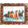 thumbnail image 1 of Seven running and galloping horses in water, poster print framed in hand crafted handicraft wood frame must for Vaastu Shastra peace harmony and success at home and office, Peace Harmony and success, 1 of 4