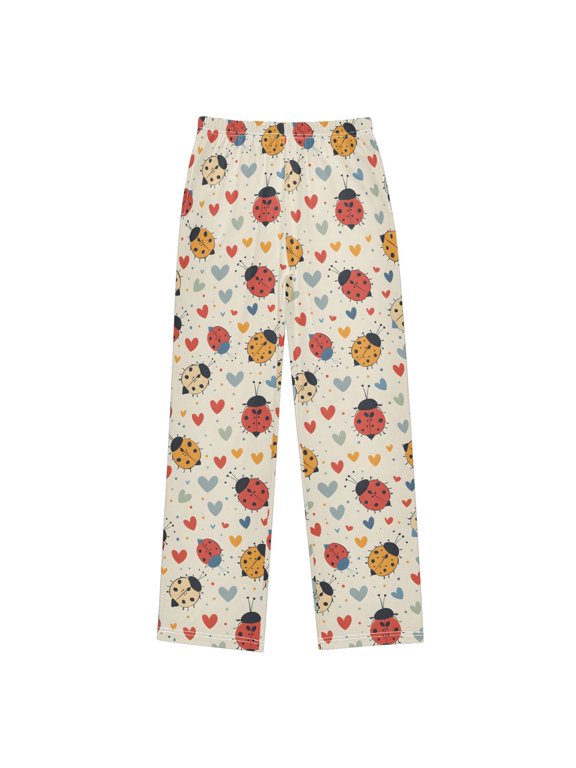 Seven-spotted Ladybug Heart Pajama Pants Soft and Lightweight Elastic Waistband Pajama Pants