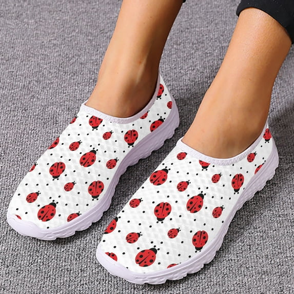 Seven-star Comfortable Breathable Loafers For Women With Cartoon Insect Print Slip-on Shoes Mesh Shoes Flats