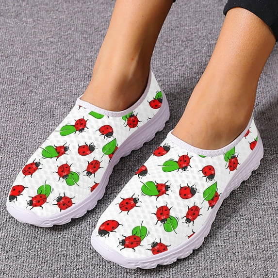 Seven-star Comfortable Breathable Loafers For Women With Cartoon Insect Print Slip-on Shoes Mesh Shoes Flats