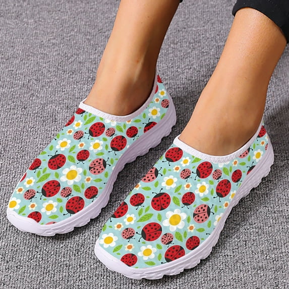 Seven-star Comfortable Breathable Loafers For Women With Cartoon Insect Print Slip-on Shoes Mesh Shoes Flats