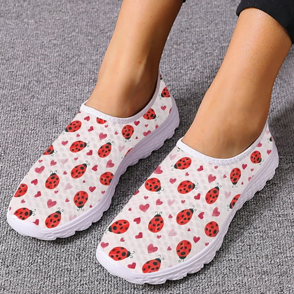Seven-star Comfortable Breathable Loafers For Women With Cartoon Insect Print Slip-on Shoes Mesh Shoes Flats