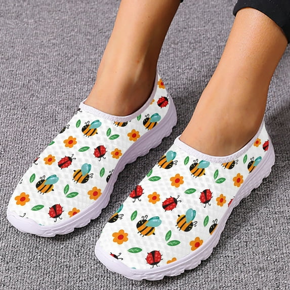 Seven-star Comfortable Breathable Loafers For Women With Cartoon Insect Print Slip-on Shoes Mesh Shoes Flats