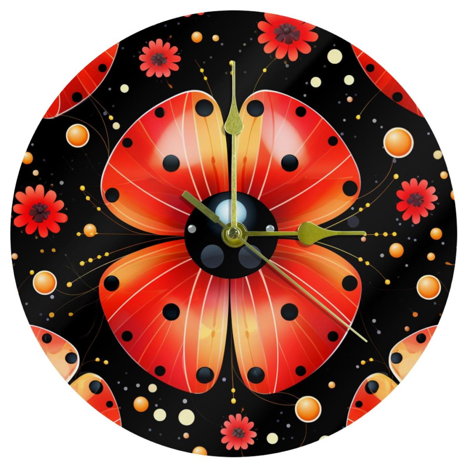 Seven star ladybug circular acrylic wall clock contemporary design