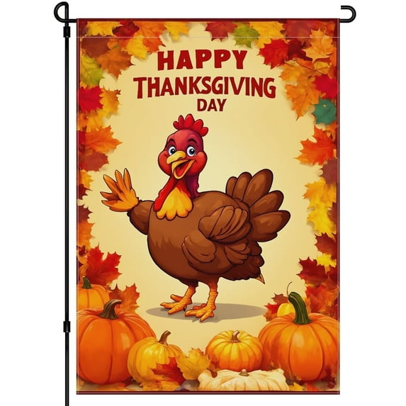 Hello Thanksgiving Garden Flag Happy Thanskgiving Washable Garden Decor for Outdoor Cartoon Thanksgiving Day Porch Flag - for Farmhouse Patio Porch Backyard Deco (28x40 Inch)