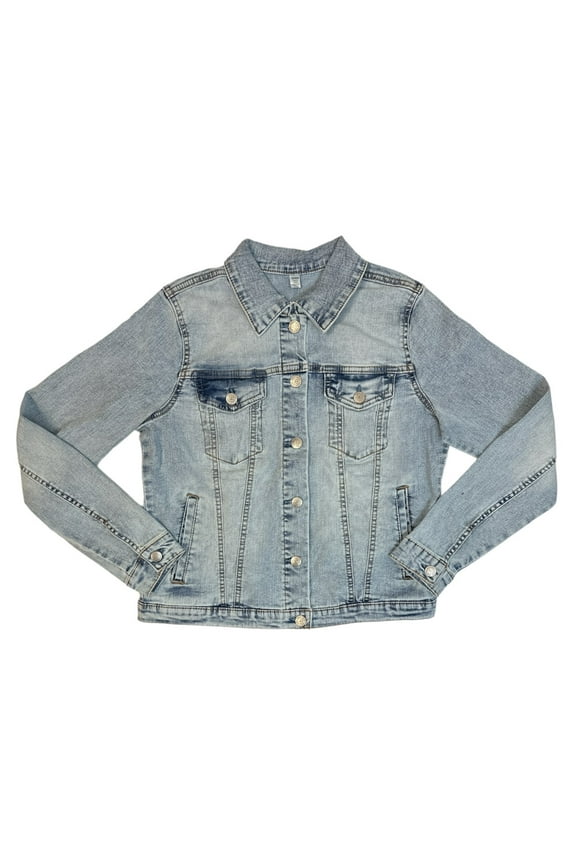 Ladies Stretch Comfortable Collared Button Up Denim Jacket (Sonic, XXL)