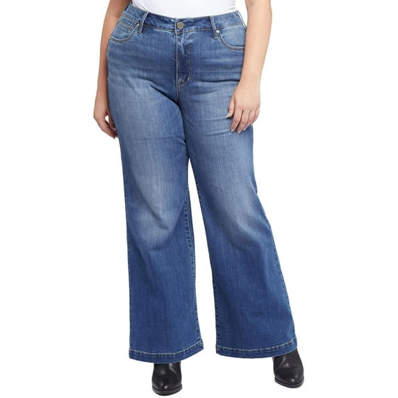 Seven7 Womens Plus Bella High Rise Whisker Wash Wide Leg Jeans