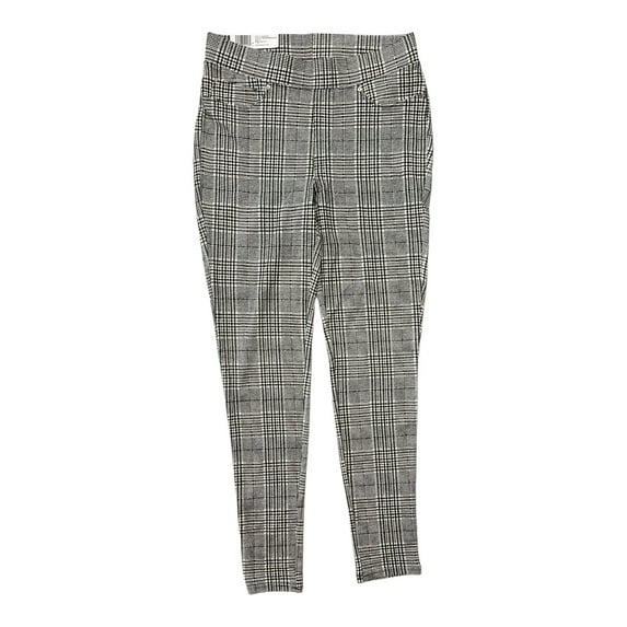 Seven7 Women's 4-Way Stretch Skinny Leg Pull On Ponte Pant Legging (Black & Brown Glen Plaid, XL)