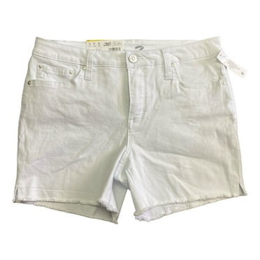 Seven7 Women's 5" Fray Hem Mid Rise Comfortable Denim Weekend Short (White, 16)