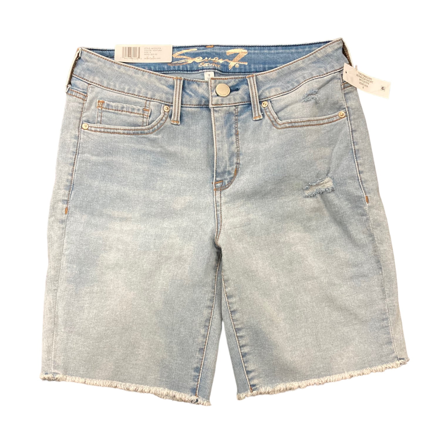 ToBeInStyle Women's Frayed Bottom Denim Shorts - Stretch Fit, 5-Pocket, Sizes 24-32