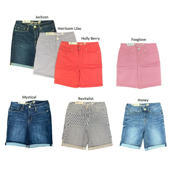 Seven7 Women's 9" Inseam Stretch Sunset Bermuda Shorts, Rolled Cuff (Holly Berry, 4)