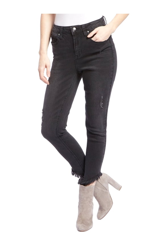 Women's Black Skinny High-Rise Frayed Hem Ankle Jeans Size 8