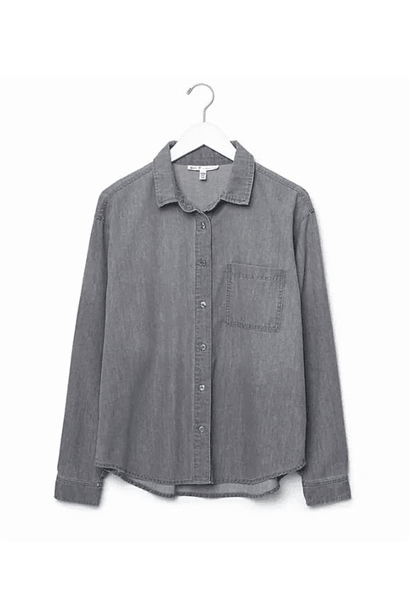 Women's Denim Button Up (Smoke Solid, Small)