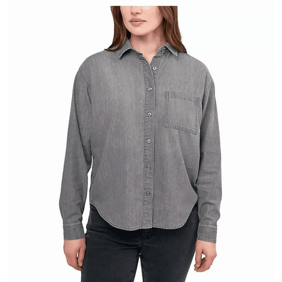 Seven7 Women's Denim Button Up Smoke Solid X-Small