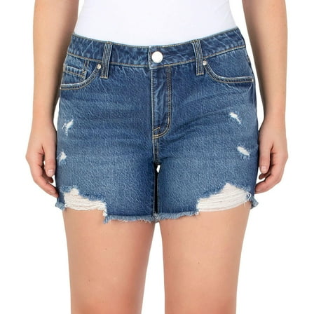 Seven7 Women's Denim Frayed Hem Slim Fit Weekend Short (Gloss, 8)