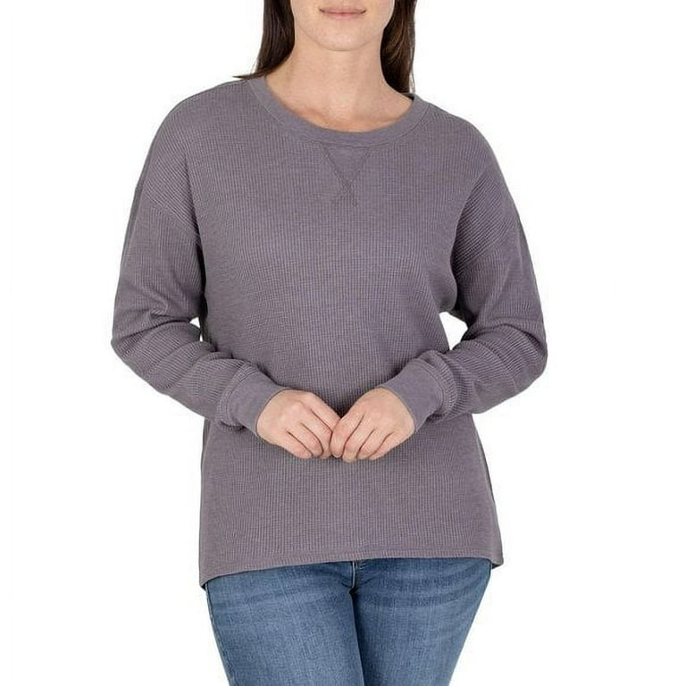 Seven7 Women's High-Low Hem Super Soft Waffle Knit Crew Pullover Top  (Charcoal Grey Heather, XL) 